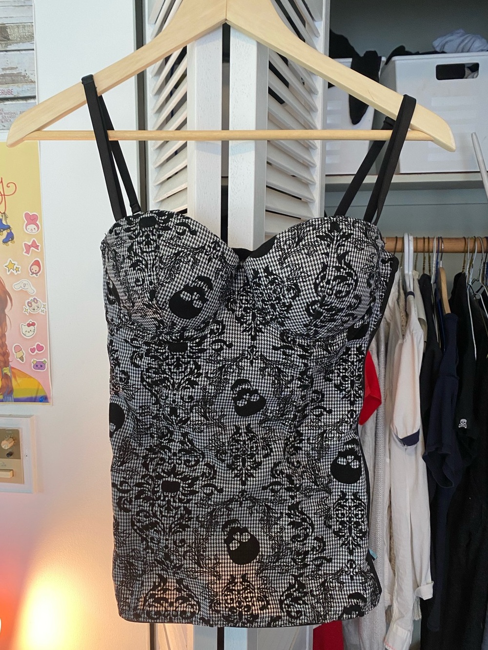 Black & White Skull Pattern Bustier Top